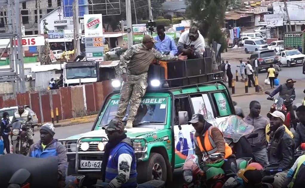 DCP supporters and boda boda riders celebrate the Ol Kalou by-election victory in Embu Town