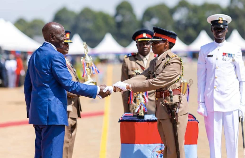 President William Ruto addresses the 46th KDF pass-out parade at the Defence Forces Recruit Training School in Eldoret.