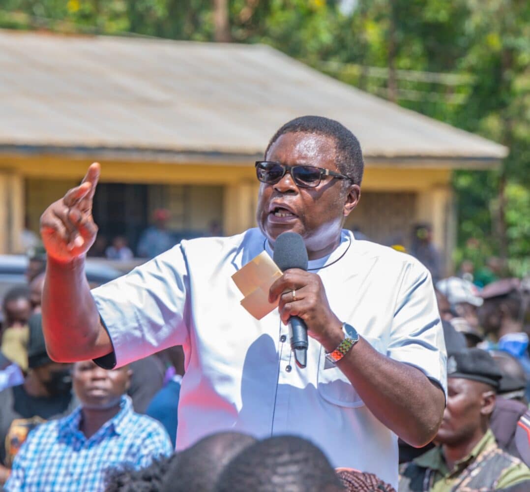 Bungoma Governor Kenneth Lusaka addressing residents during a political and empowerment event in Webuye East
