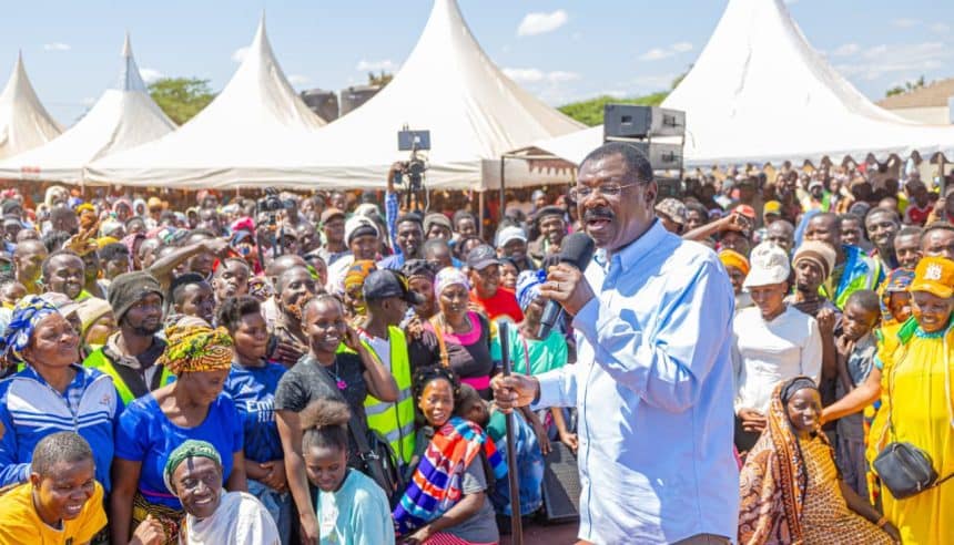 National Assembly Speaker Moses Wetang’ula addresses boda boda riders during an empowerment programme in Taveta.