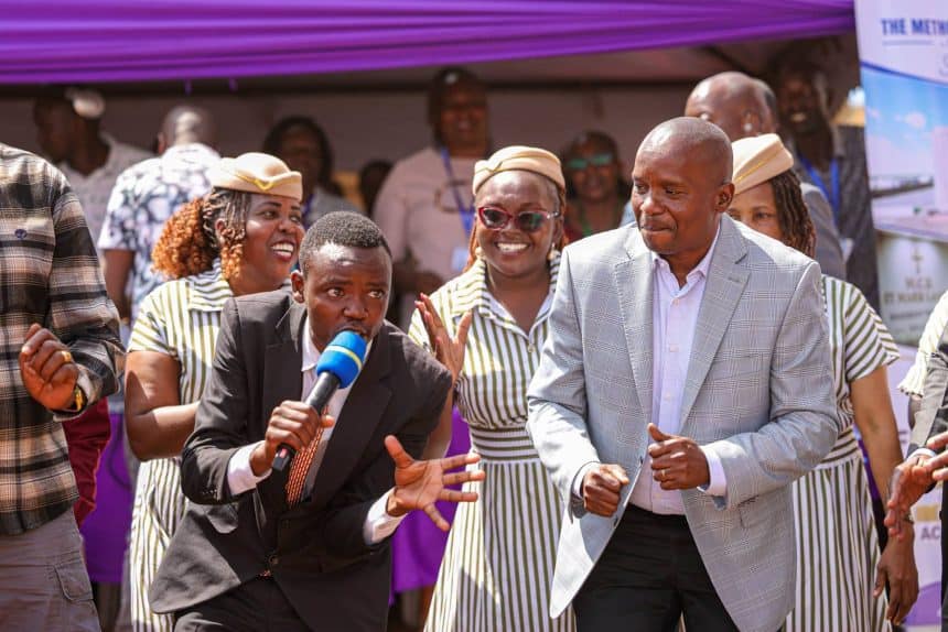 Deputy President Kithure Kindiki addresses residents during a public rally in Meru County
