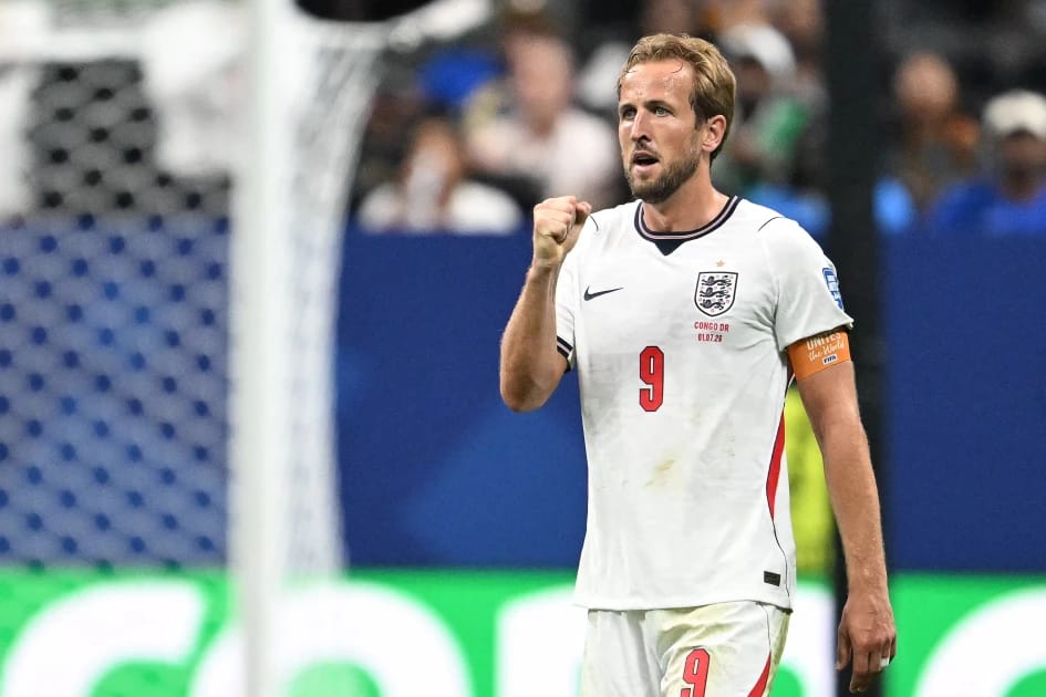 Norway striker Erling Haaland in his national team kit looking focused during a World Cup match before facing England in the quarter-finals